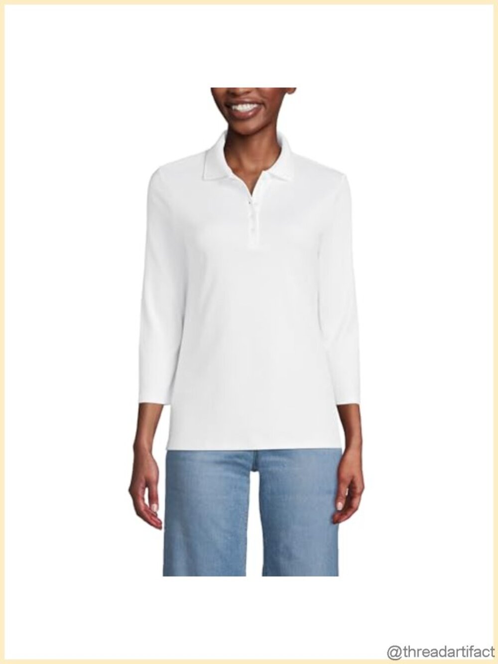 Lands' End 100% Supima Cotton 3/4 Sleeve Polo Shirt Women's Classic Fit